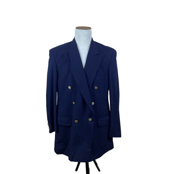 Gold Button Navy Blue Double Breasted Mens Blazer Classic Fit - Picture 1 of 11